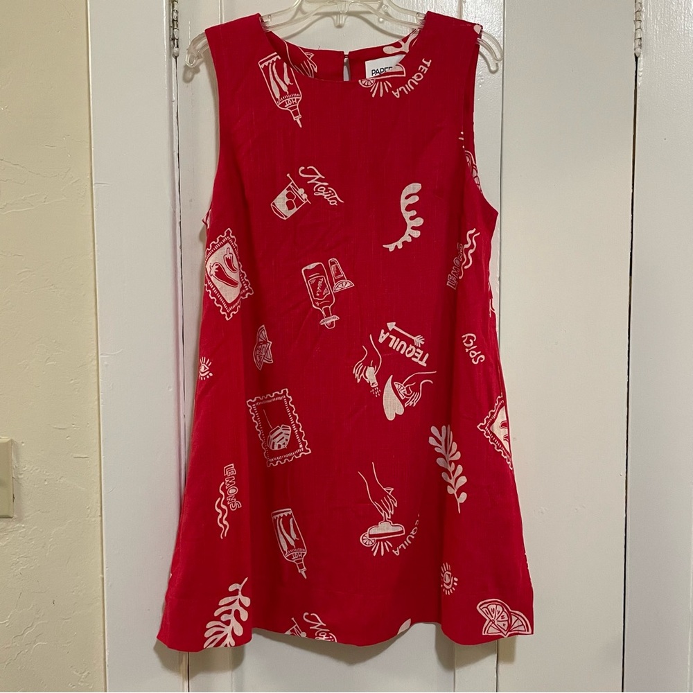 Paper Heart Anthropologie Red linen blend dress tequila themed size large